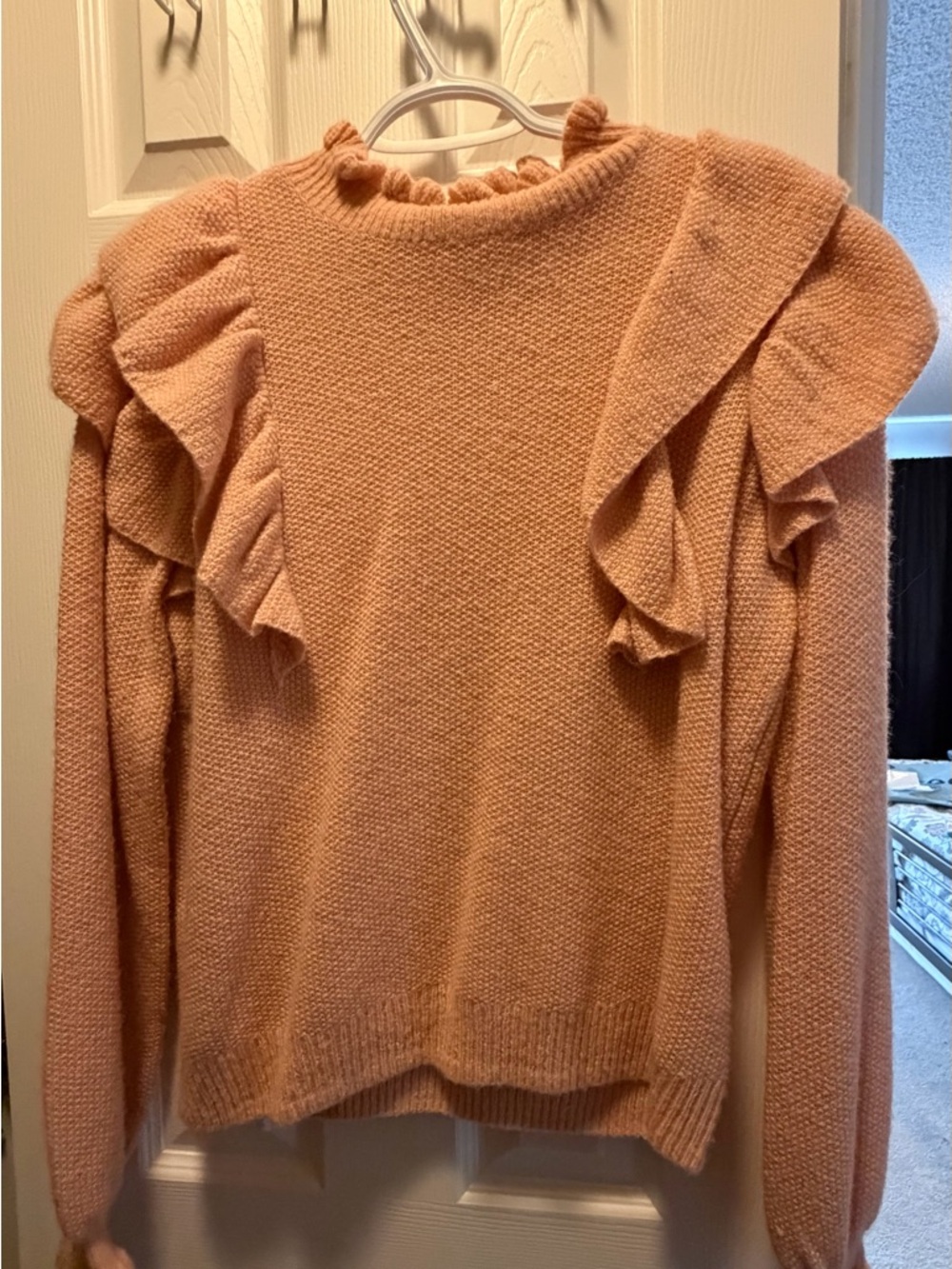 Soft Ruffle Shoulder Sweater - Pink